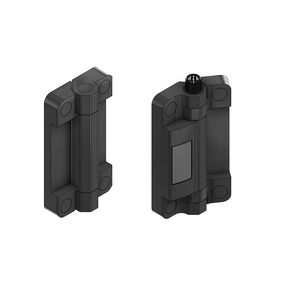 51-040-1 MODULAR SOLUTIONS POLYAMIDE HINGE<br>45 W/BUILT-IN SAFETY SWITCH, M12 MALE CONN. BLACK